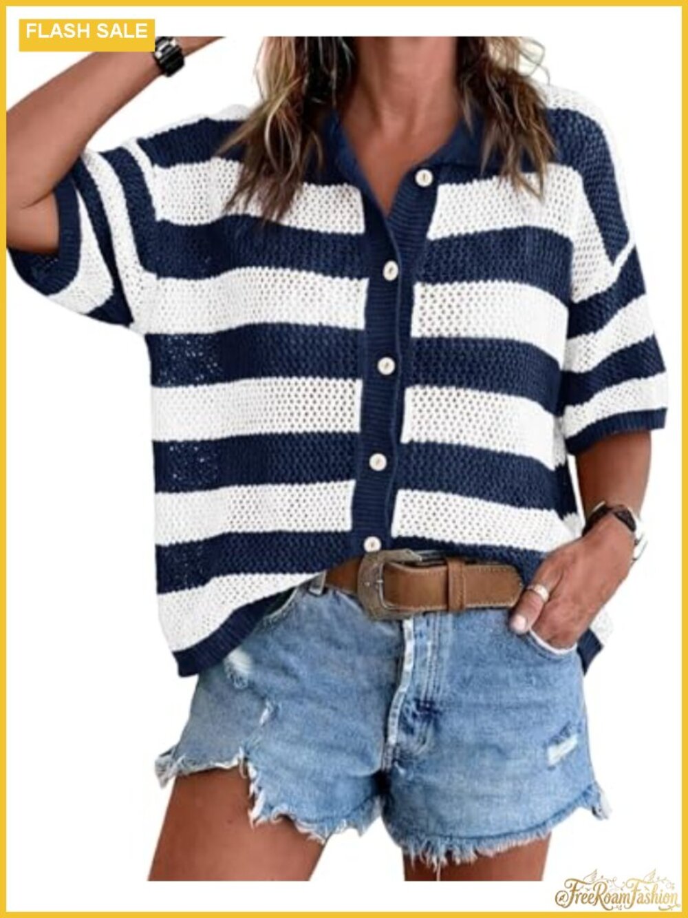Women's Crochet Knit Cardigan Button Down Batwing Sleeve Cover Up